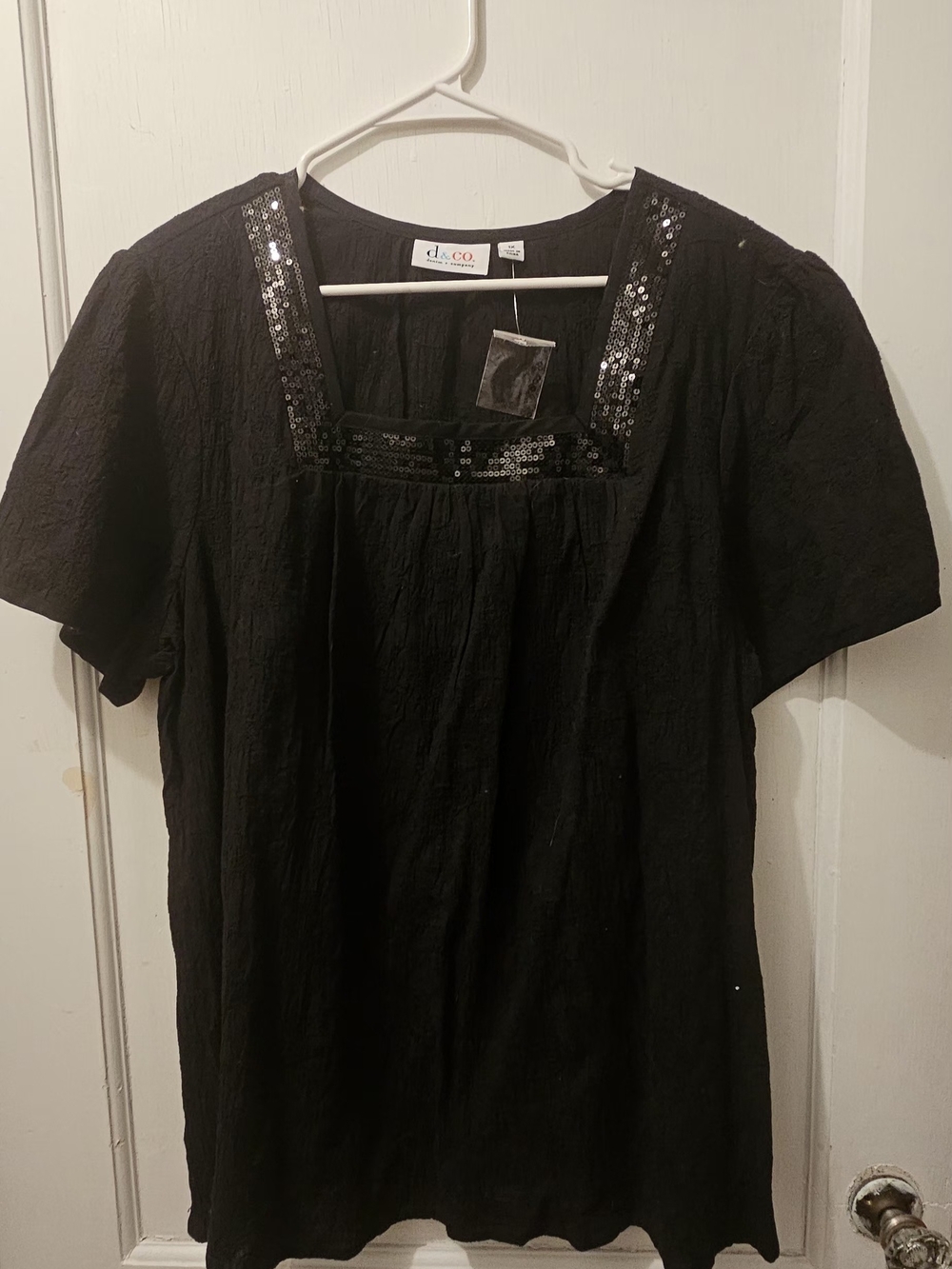 Women's Black Sequin-Trim Square Neck Blouse